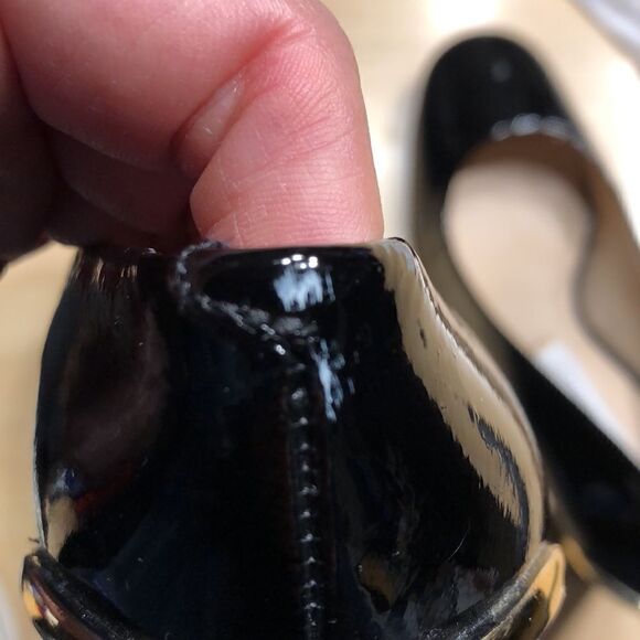 DIANE VON FURSTENBERG PATENT LEATHER HEELS 7.5 Black - Picture 7 of 9